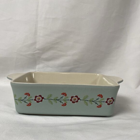World Market Bakeware Sage Green Floral Ceramic Casserole Dish Small 7" x 4" - Picture 2 of 9